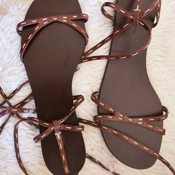 KORS Michael Kors Brown Leather Lace up Sandals NEW - Picture 4 of 5